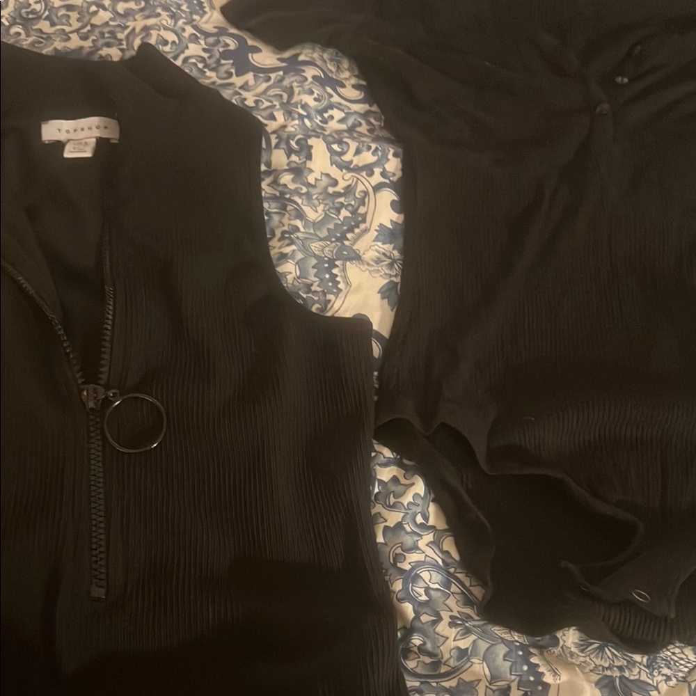 Black Fitted Zippered Tank Bodysuits